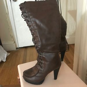 brown knee high heel boots